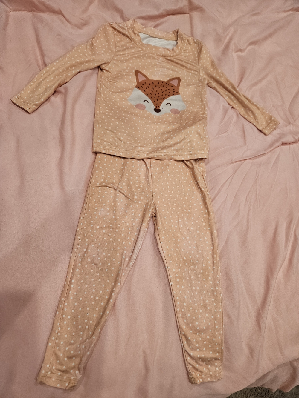 Kids Peach Fox Print Pajama Set